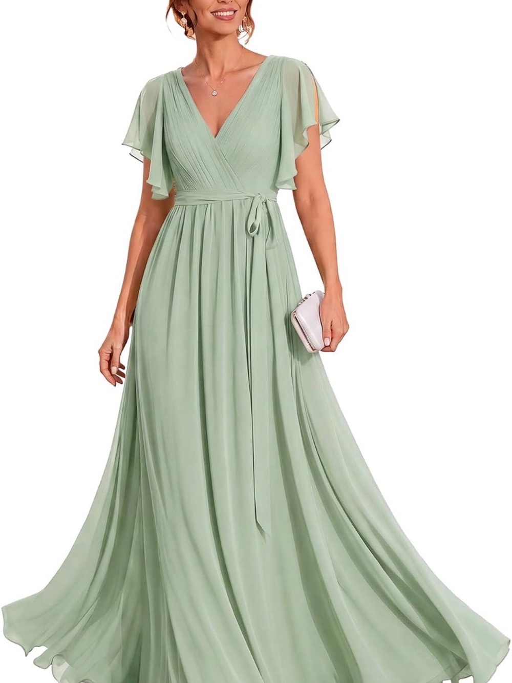 Ever Pretty Sage Green Chiffon Wrap Maxi Dress